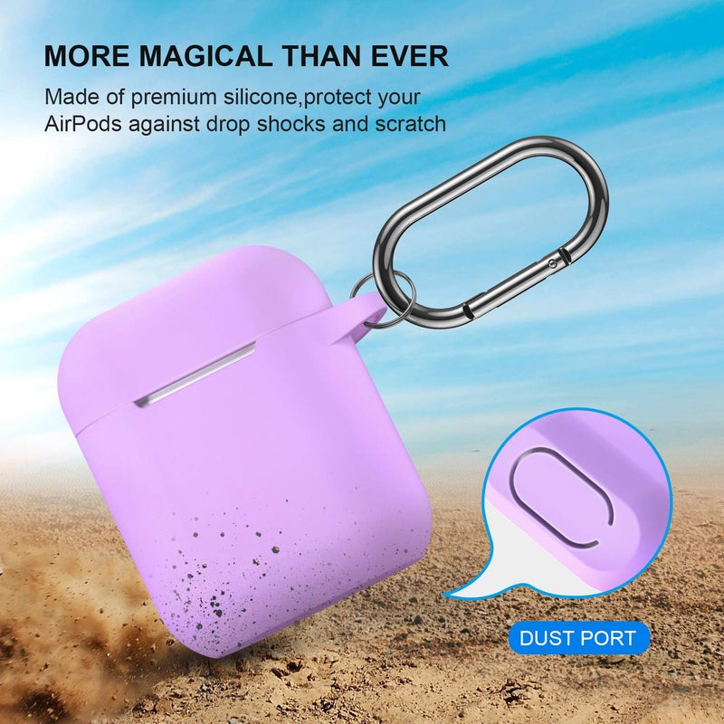 ATUAT Compatible with AirPods Case Cover, Full Protective Silicone Skin Dust-Proof Designed for Apple AirPods 1st 2nd Generation with Keychain, Front LED Visible, Light Purple - Image 2